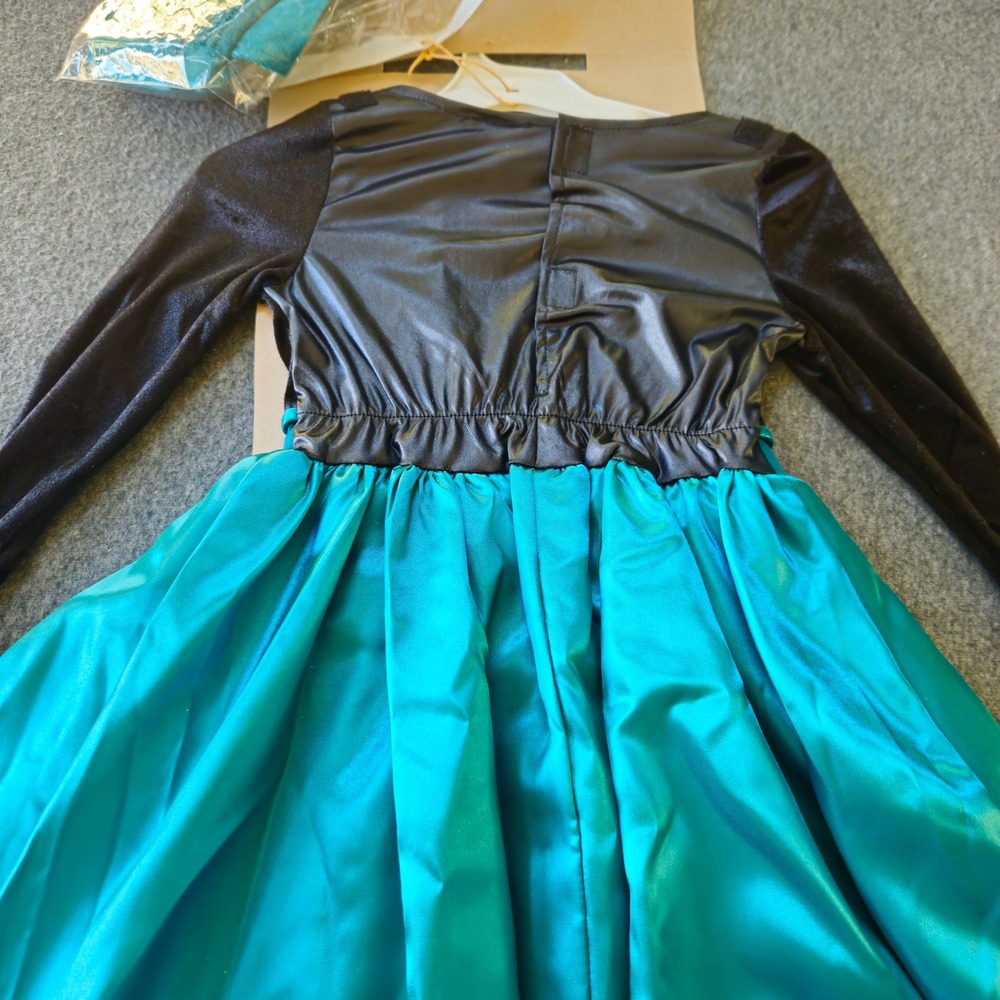 New! Disney Queen Anna Deluxe Costume Kids S/P 4-6X Teal Black Frozen Halloween - Picture 7 of 7